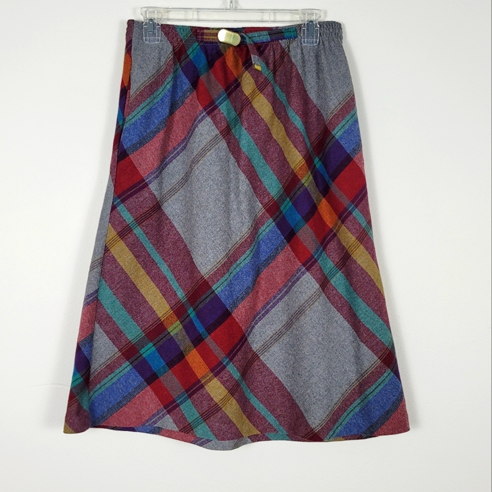 Vintage Wool Blend A line skirt large plaid print Fits Size 10 - Picture 1 of 4